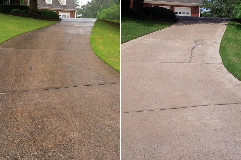 Before and after pressure washing